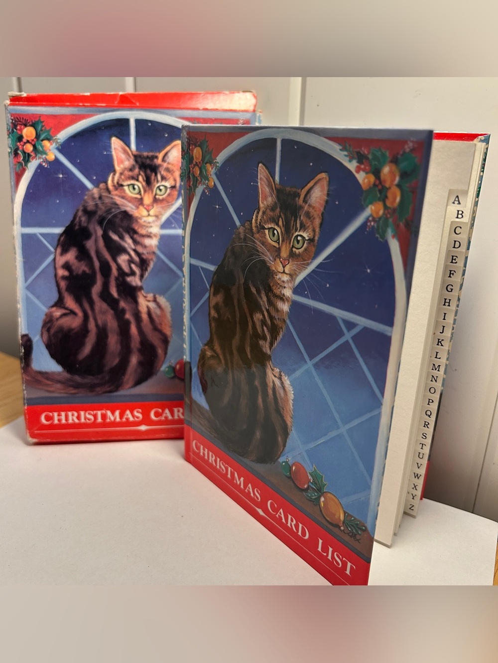 Vintage 90s cat book Christmas Card List Organizer Jan Panico cat address book